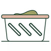 A laundry basket that contains a small to medium load of laundry that can be cleaned by half a strip of SaltyLama laundry detergent.