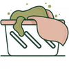 A laundry basket that contains an extra large load of laundry that can be cleaned by two strips of SaltyLama laundry detergent.